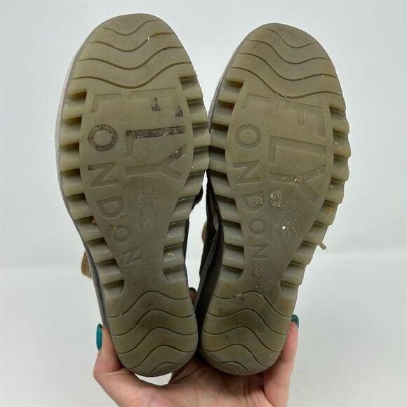 Fly London Women's Gray and Tan Suede Lace-Up Wedge Sandals Size 38 (US 7-7.5) - Picture 10 of 13